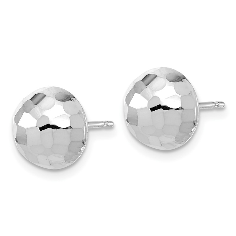 14K White Gold Polished D/C 10mm Button Post Earrings