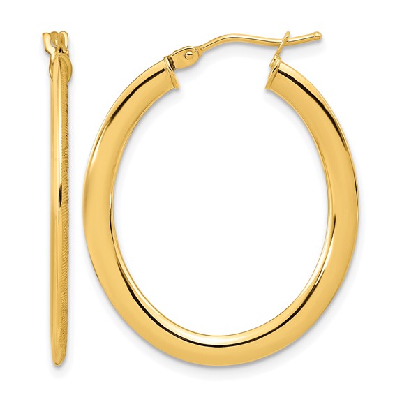 Leslie's 14K Polished Textured Oval Hoop Earrings