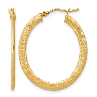 Leslie's 14K Polished Textured Oval Hoop Earrings