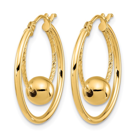 Leslie's Gold Polished and Textured with Bead Hoop Earrings