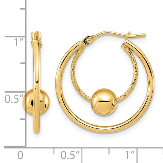 Leslie's Gold Polished and Textured with Bead Hoop Earrings