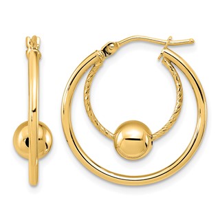 Leslie's Gold Polished and Textured with Bead Hoop Earrings