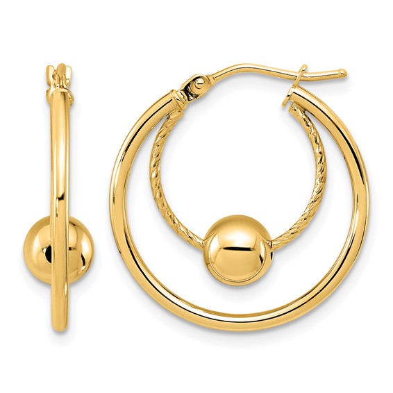 Leslie's Gold Polished and Textured with Bead Hoop Earrings