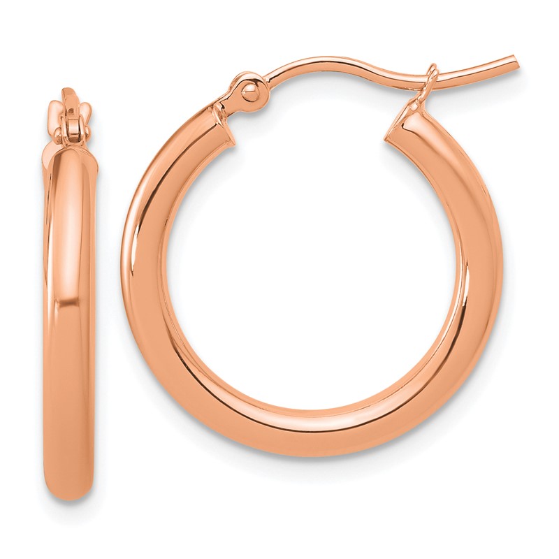 14k Rose Gold Polished 2.5mm Lightweight Tube Hoop Earrings