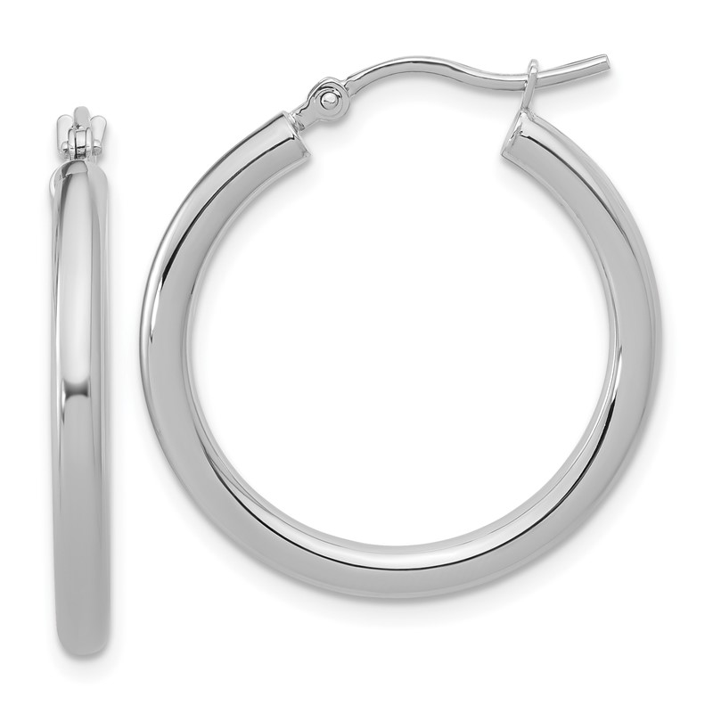 14k White Gold Polished 2.5mm Lightweight Tube Hoop Earrings