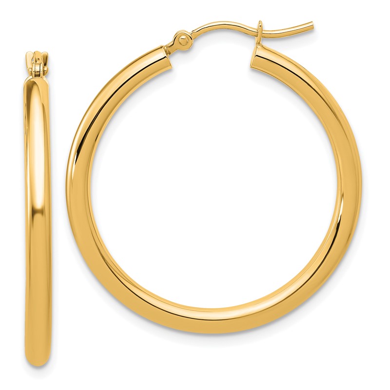 14k Polished 2.5mm Lightweight Tube Hoop Earrings