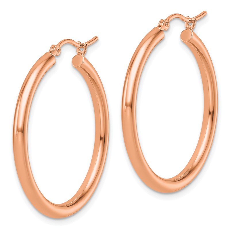 14k Rose Gold Polished 2.5mm Lightweight Tube Hoop Earrings