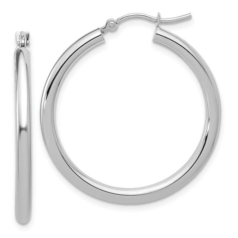 14k White Gold Polished 2.5mm Lightweight Tube Hoop Earrings