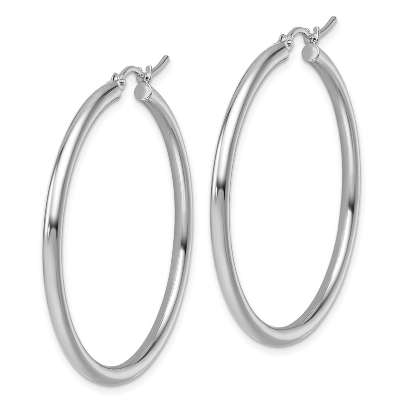 14k White Gold Polished 2.5mm Lightweight Tube Hoop Earrings