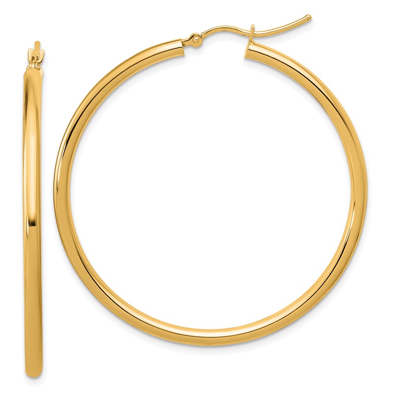 14k Polished 2.5mm Lightweight Tube Hoop Earrings