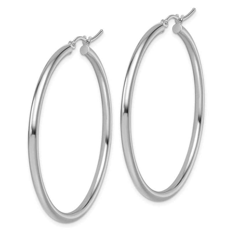 14k White Gold Polished 2.5mm Lightweight Tube Hoop Earrings