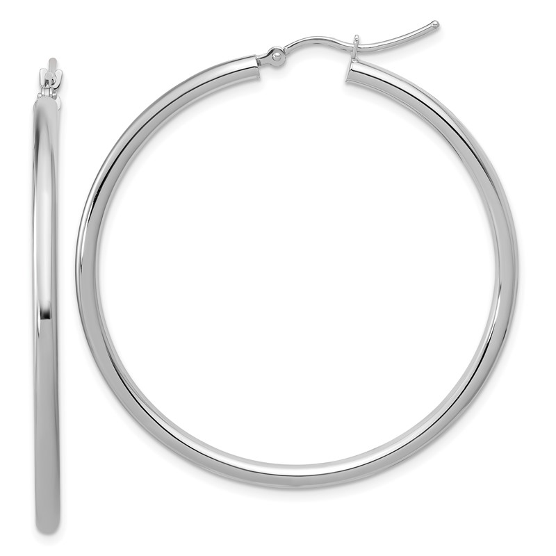 14k White Gold Polished 2.5mm Lightweight Tube Hoop Earrings