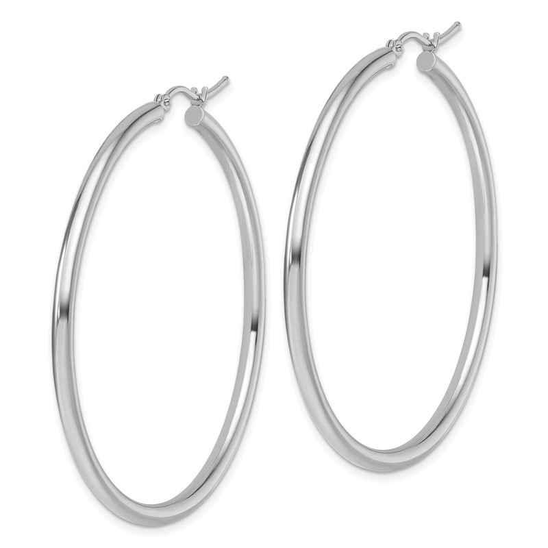 14k White Gold Polished 2.5mm Lightweight Tube Hoop Earrings