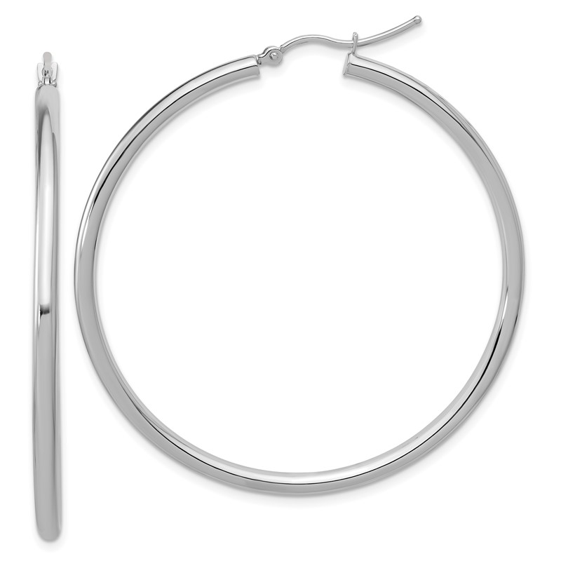 14k White Gold Polished 2.5mm Lightweight Tube Hoop Earrings