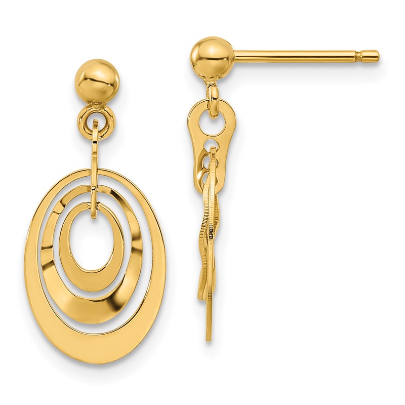 14K Polished Ovals Post Dangle Earrings