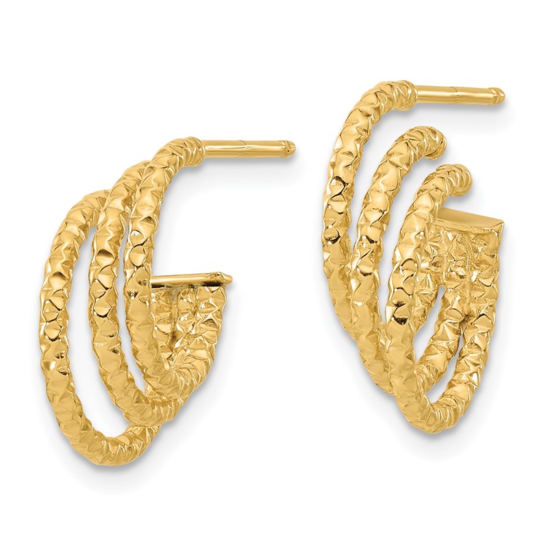 14K Polished and Hammered Post Hoop Earrings