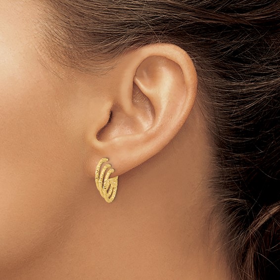 Leslie's 14K Polished and Hammered Post Hoop Earrings