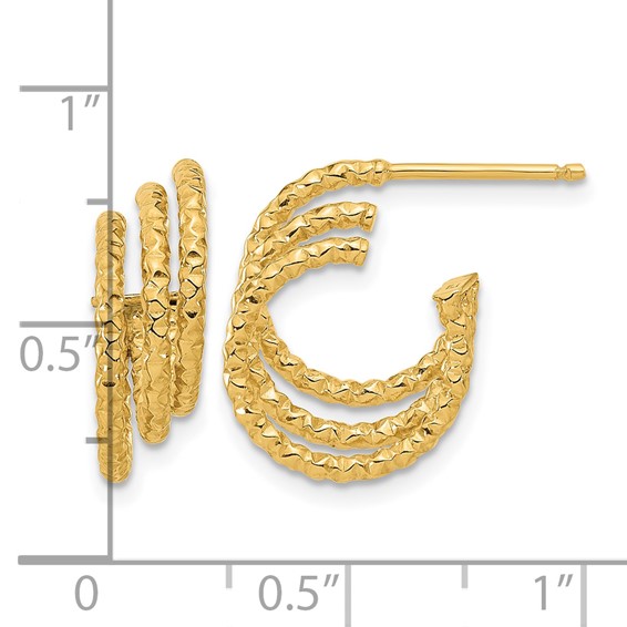 Leslie's 14K Polished and Hammered Post Hoop Earrings