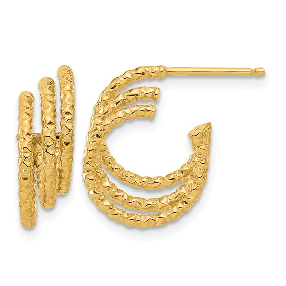 Leslie's 14K Polished and Hammered Post Hoop Earrings