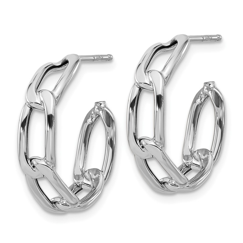 14K w/Wht RH-plating Polished Link Post Hoop Earrings