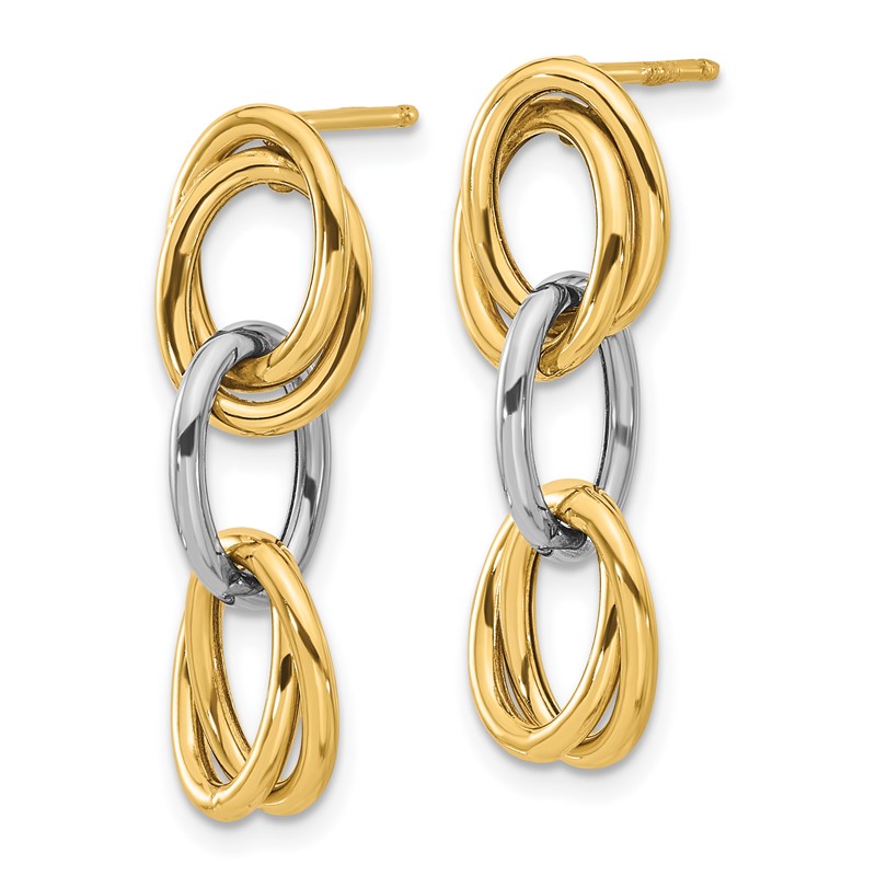14K with Rhodium Polished Ovals Dangle Earrings