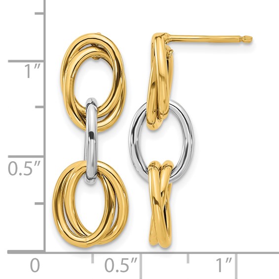 Leslie's 14K with Rhodium Polished Ovals Dangle Earrings