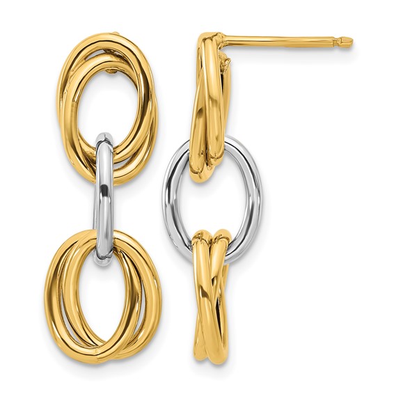 Leslie's 14K with Rhodium Polished Ovals Dangle Earrings