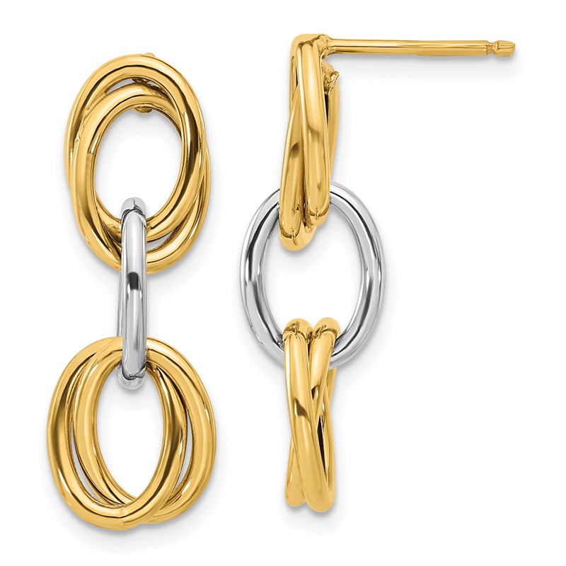 14K with Rhodium Polished Ovals Dangle Earrings
