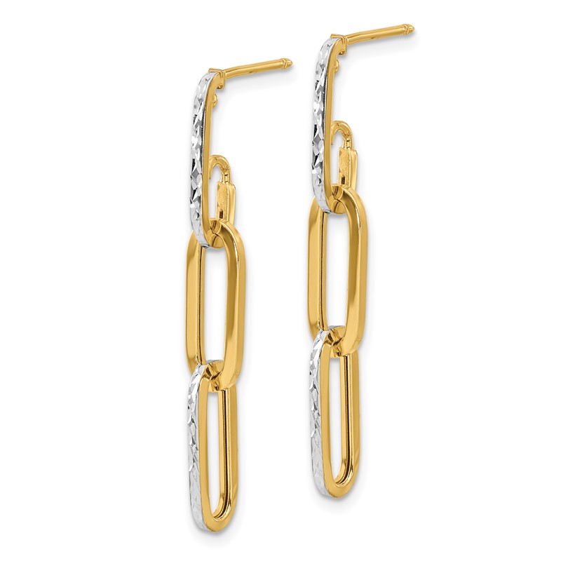 14K with White Rhodium Pol and Diamond-cut Link Dangle Earrings