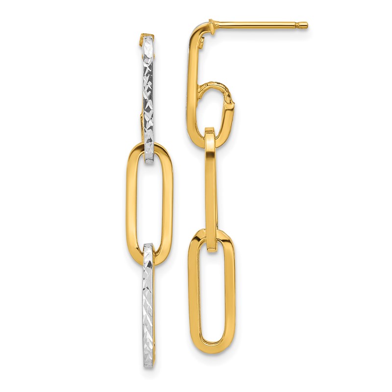 14K with White Rhodium Pol and Diamond-cut Link Dangle Earrings