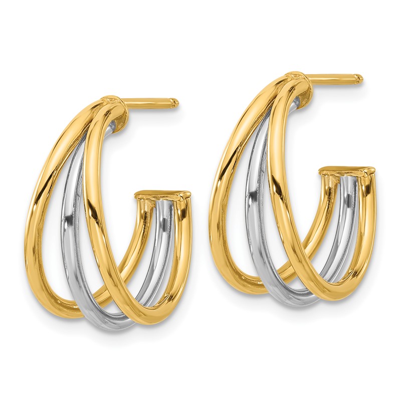 14K with Rhodium Polished Hoop Post Earrings