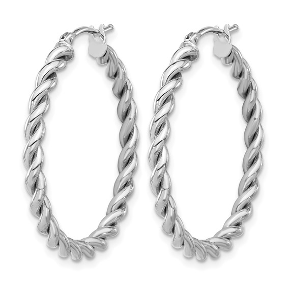 Leslie's 14K w/White RH-plating Polished Twist Hoop Earrings