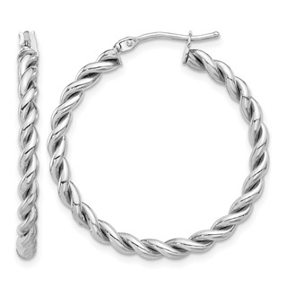 Leslie's 14K w/White RH-plating Polished Twist Hoop Earrings