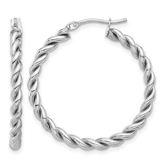 Leslie's 14K w/White RH-plating Polished Twist Hoop Earrings