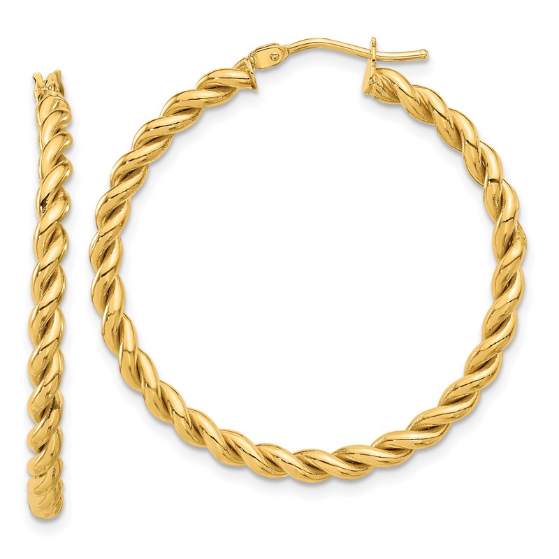 14K Polished Twist Hoop Earrings