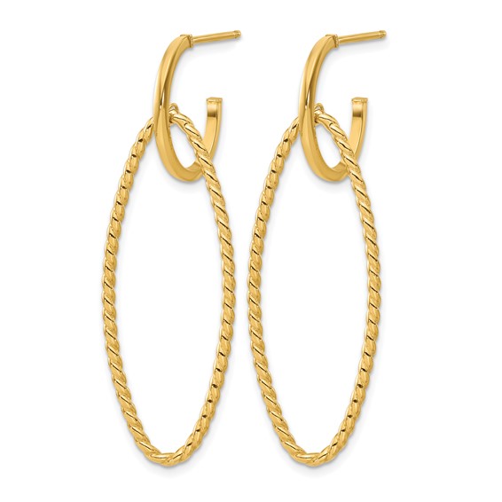 Leslie's 14K Polished and Twist Dangle Oval J-Hoop Earrings