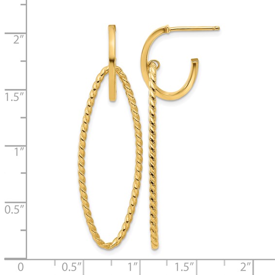 Leslie's 14K Polished and Twist Dangle Oval J-Hoop Earrings