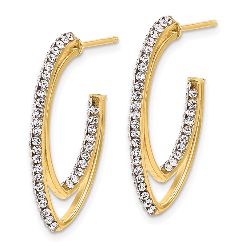 14K Polished Crystal J-Hoop Post Earrings