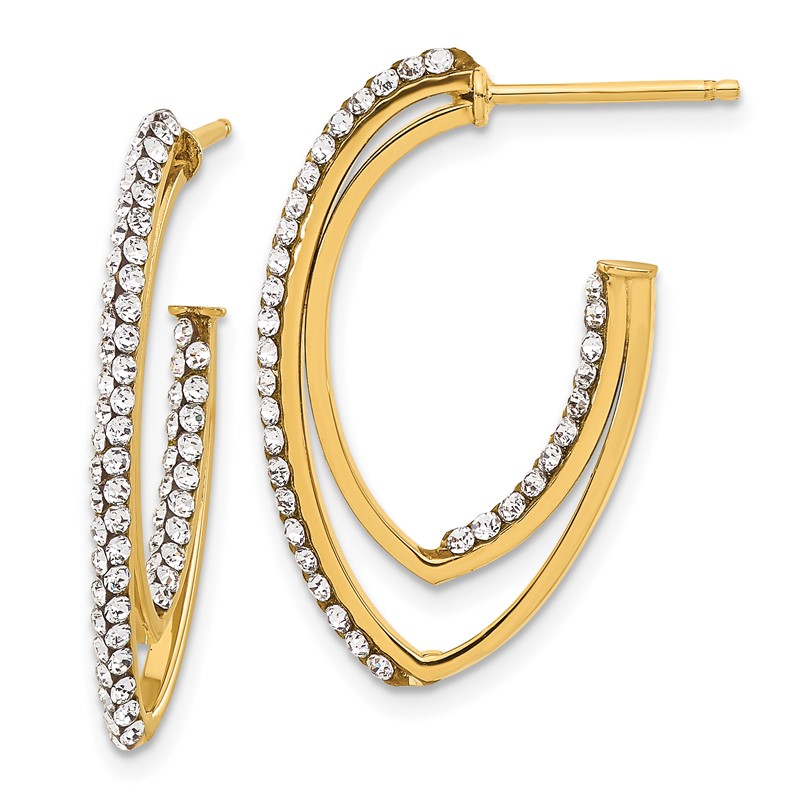 14K Polished Crystal J-Hoop Post Earrings