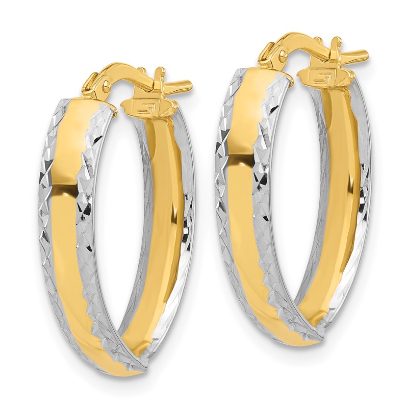 14K and White Rhodium Polished and Diamond-cut In/Out Hoop Earring