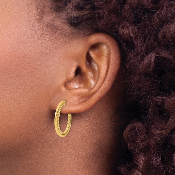 Leslie's 14K Polished and Twist J-Hoop Post Earrings