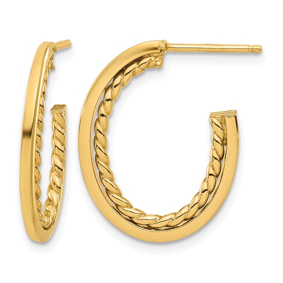 Leslie's 14K Polished and Twist J-Hoop Post Earrings