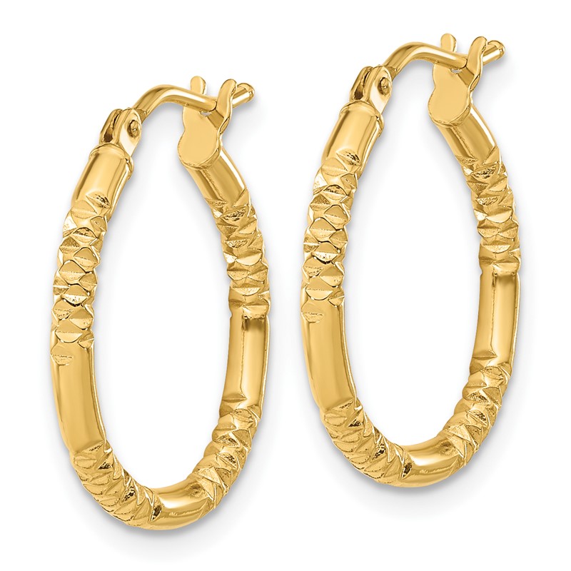 14K Polished and Textured Hoop Earrings