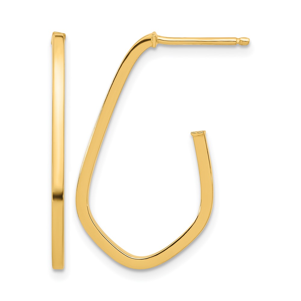 14k Yellow Gold Geometric Shaped J-Hoop Earrings 1.51g L-27.75mm, W-16.37mm