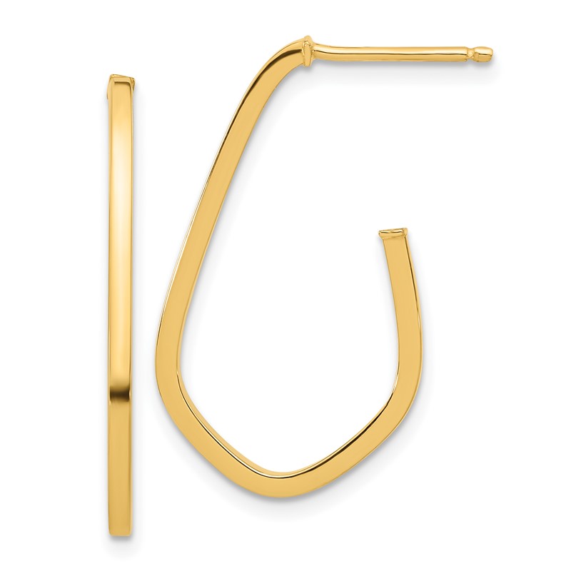 14K Polished Geometric Shaped J-Hoop Post Earrings