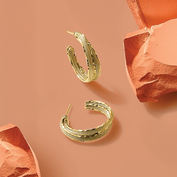 Leslie's 14K Diamond-cut and Textured Post Hoop Earrings