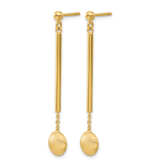 Leslie's 14K Polished Bar with Brushed Bead Dangle Post Earrings