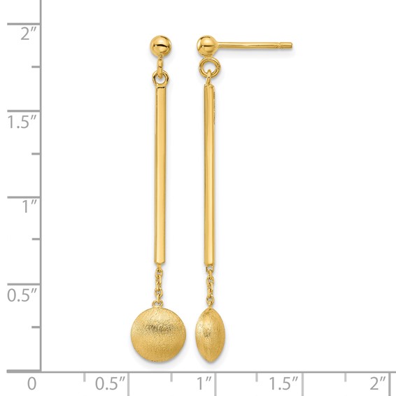 Leslie's 14K Polished Bar with Brushed Bead Dangle Post Earrings