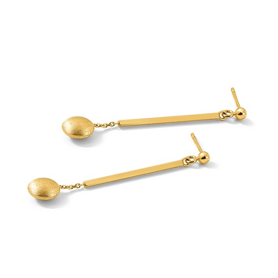 Leslie's 14K Polished Bar with Brushed Bead Dangle Post Earrings