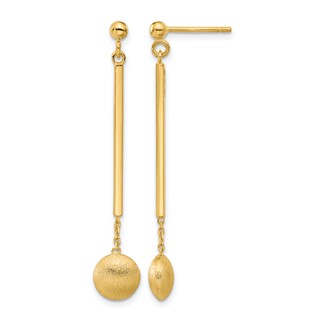 Leslie's 14K Polished Bar with Brushed Bead Dangle Post Earrings